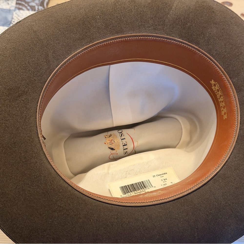 Chocolate Stetson Open Country 7 3/8” Cowboy Hat with Feather Accent - Picture 7 of 7